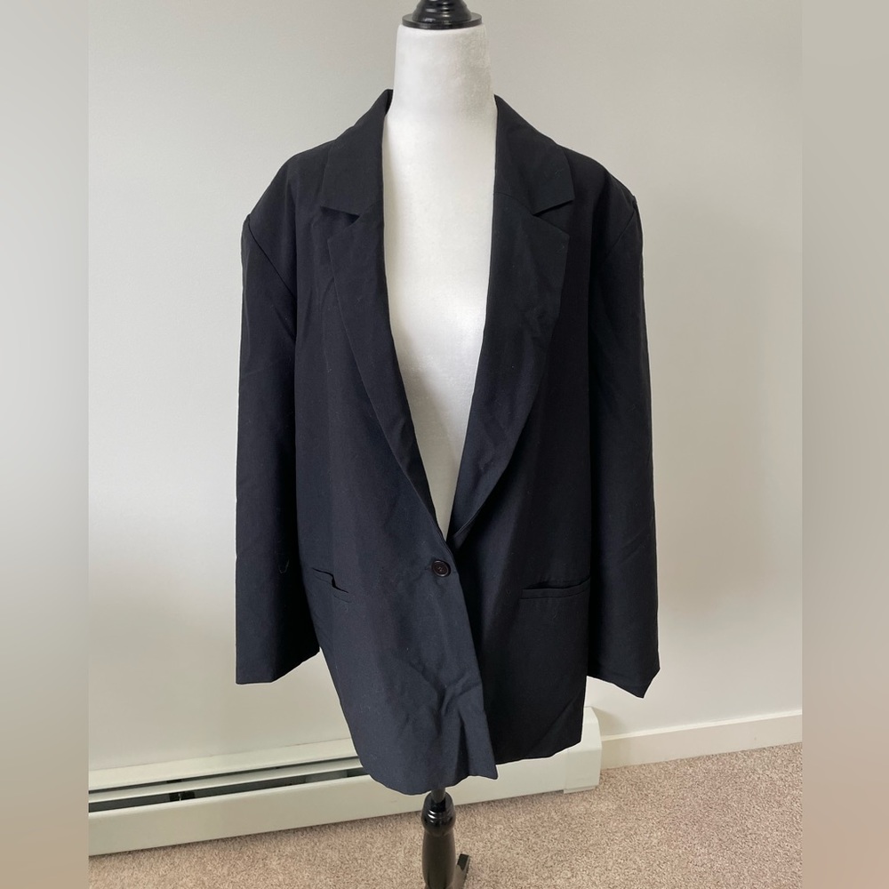 Vintage Marjorie Hamilton Black One Button Blazer with Shoulder Pads - Size 14